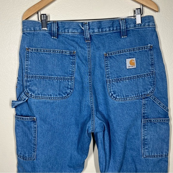 Carhartt Mens Denim Blue Loose Fit Carpenter Jeans Cotton Size 34x30 - Picture 7 of 11